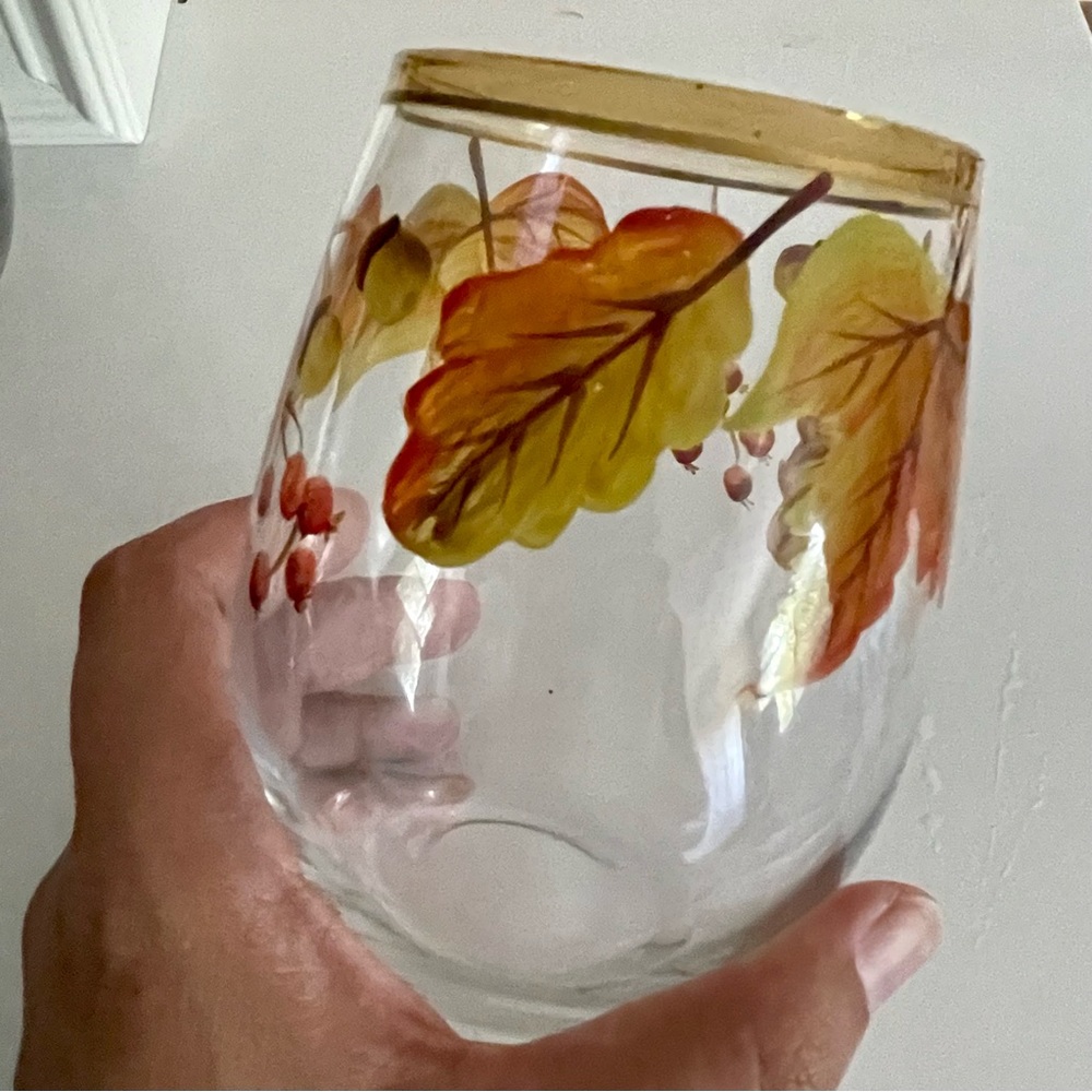 Set of 2 Autumn Leaf Stemless Wine Glasses - Picture 4 of 4